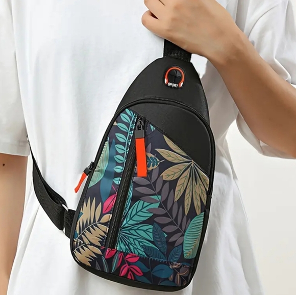 Unisex Multicolored Leaves Fashion Mini Chest Bag - Picture 2 of 5